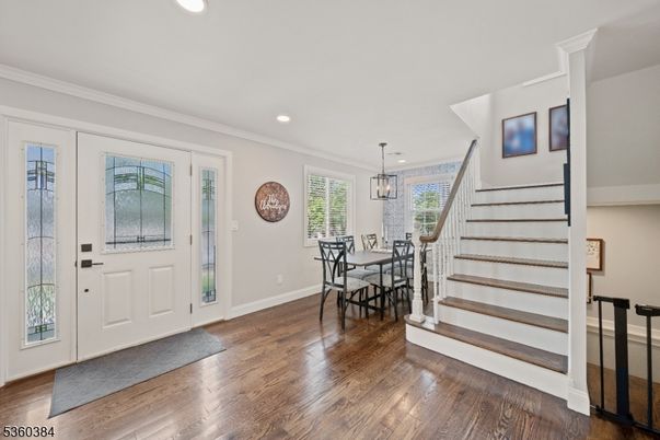 Chandelier, Dining room, Interior, Pendant Lights, Recessed Lighting, Wood Texture Flooring