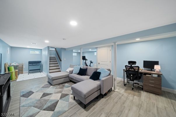 Fitness Equipment, Home Office, Interior, Recessed Lighting, Wood Texture Flooring