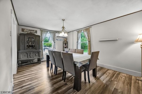 Dining room, Interior, Pendant Lights, Wood Texture Flooring