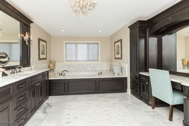 Bathroom, Chandelier, Interior, Marble, Recessed Lighting