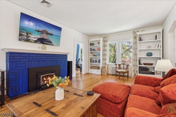Dining room, Fireplace, Interior, Living room, Wood Texture Flooring