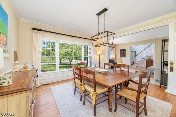 Dining room, Interior, Pendant Lights, Wood Texture Flooring