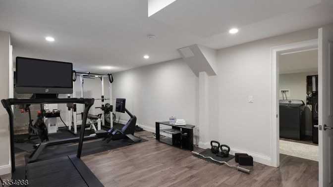 Fitness Equipment, Gym, Interior, Recessed Lighting, Wood Texture Flooring