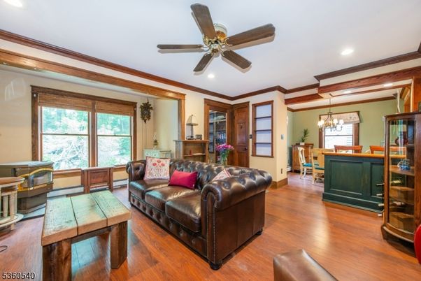 Chandelier, Dining room, Interior, Living room, Recessed Lighting, Wood Texture Flooring