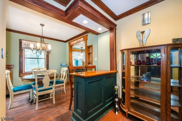 Chandelier, Dining room, Interior, Recessed Lighting, Wood Texture Flooring