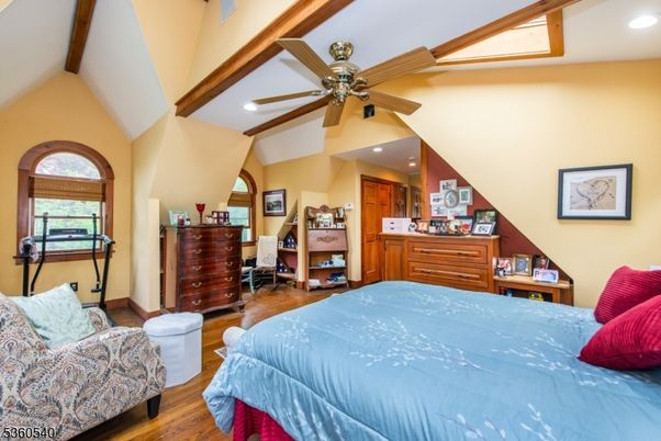 Bedroom, Interior, Recessed Lighting, Wooden Beams, Wood Texture Flooring