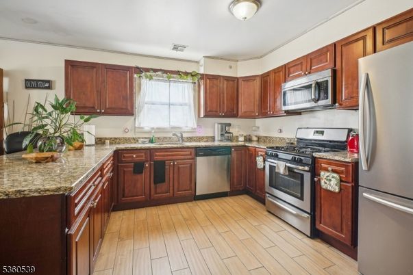 Interior, Kitchen, Stainless Steel Appliances, Wood Texture Flooring