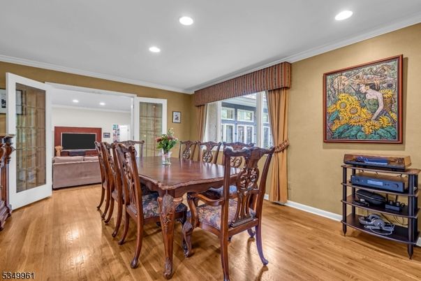 Dining room, Interior, Recessed Lighting, Wood Texture Flooring