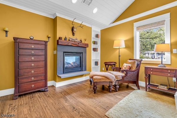 Fireplace, Interior, Recessed Lighting, Wood Texture Flooring