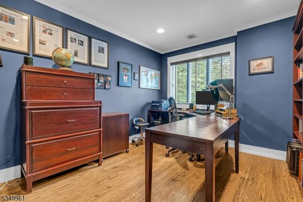 Home Office, Interior, Recessed Lighting, Wood Texture Flooring