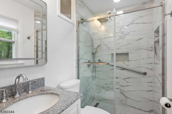 Bathroom, Glass Shower, Interior, Marble Walls, Recessed Lighting