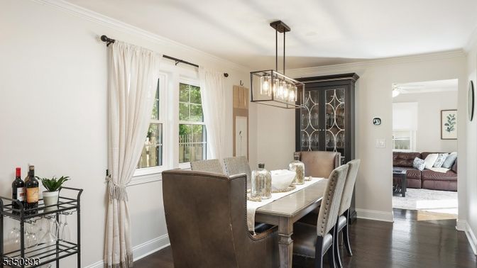 Dining room, Interior, Pendant Lights, Wood Texture Flooring