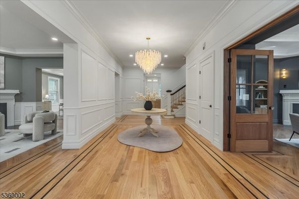 Chandelier, Fireplace, Interior, Recessed Lighting, Wood Texture Flooring