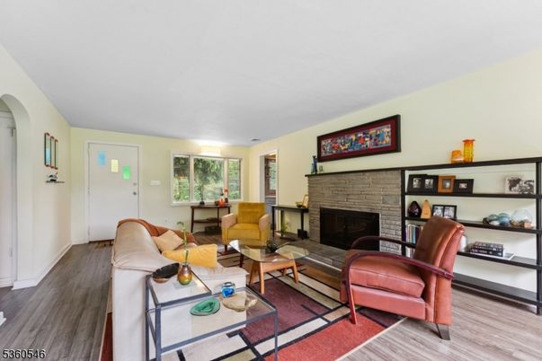 Fireplace, Interior, Living room, Stone Walls, Wood Texture Flooring