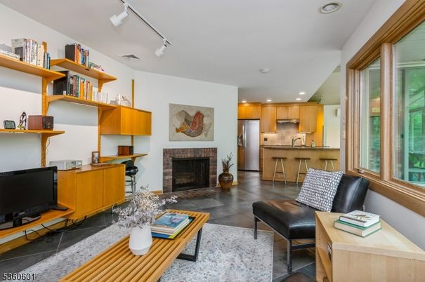 Fireplace, Interior, Kitchen, Living room, Recessed Lighting