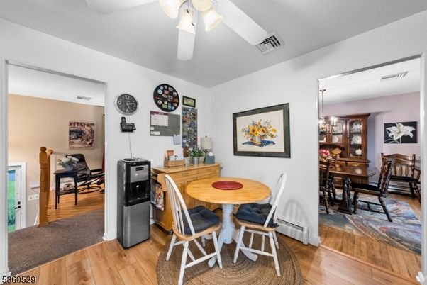 Dining room, Interior, Pendant Lights, Wood Texture Flooring