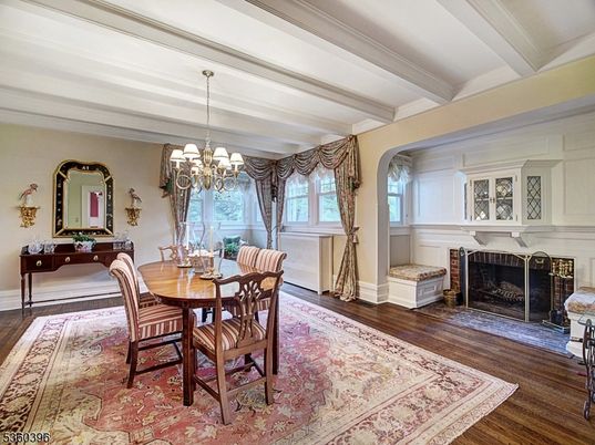 Chandelier, Dining room, Fireplace, Interior, Wood Texture Flooring