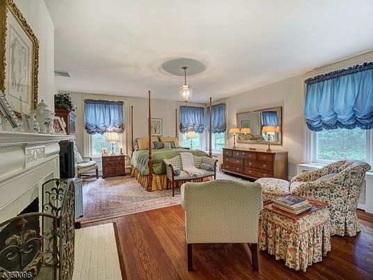 Bedroom, Fireplace, Interior, Pendant Lights, Wood Texture Flooring