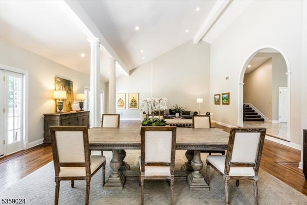 Dining room, Interior, Recessed Lighting, Wood Texture Flooring
