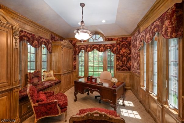 Home Office, Interior, Pendant Lights, Recessed Lighting, Wooden Walls