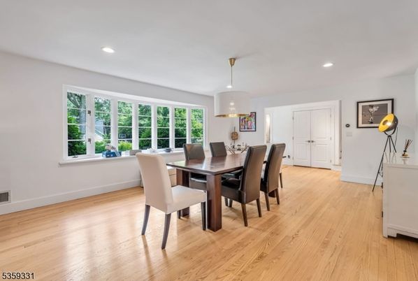 Dining room, Interior, Recessed Lighting, Wood Texture Flooring