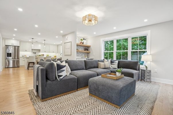 Interior, Kitchen, Living room, Pendant Lights, Recessed Lighting, Stainless Steel Appliances, Wood Texture Flooring