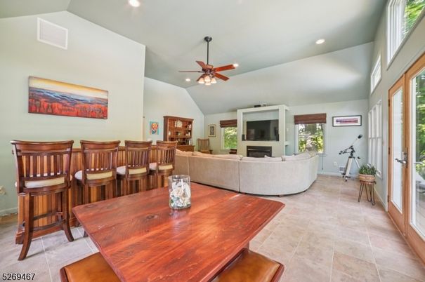 Dining room, Fireplace, Interior, Living room, Recessed Lighting