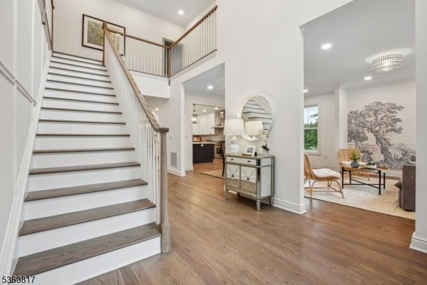 Chandelier, Interior, Recessed Lighting, Wood Texture Flooring