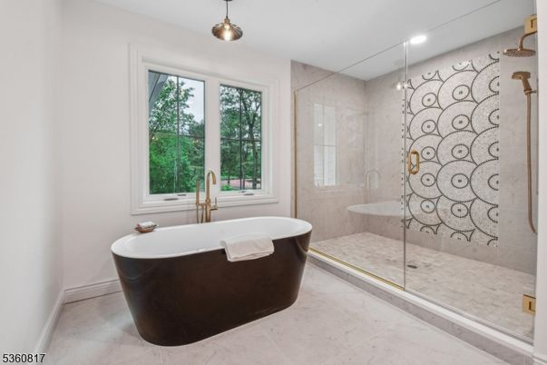 Bathroom, Free Standing Baths, Glass Shower, Interior, Recessed Lighting