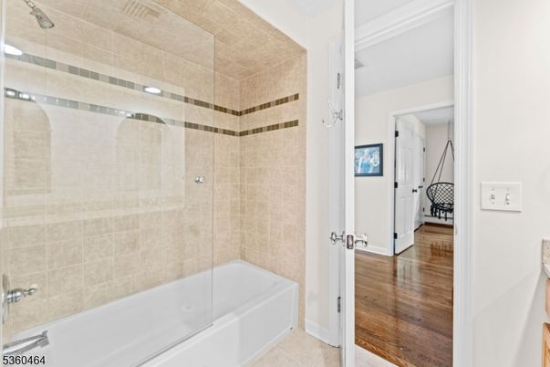 Bathroom, Glass Shower, Interior, Wood Texture Flooring