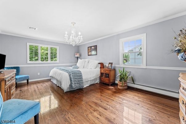 Bedroom, Chandelier, Interior, Wood Texture Flooring