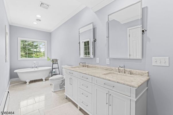 Bathroom, Dual Sink Vanities, Free Standing Baths, Interior, Recessed Lighting