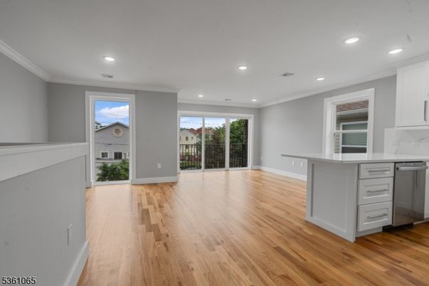 Empty room, Interior, Kitchen, Recessed Lighting, Wood Texture Flooring