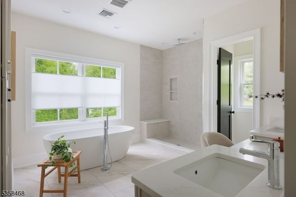 Bathroom, Free Standing Baths, Interior, Marble, Recessed Lighting