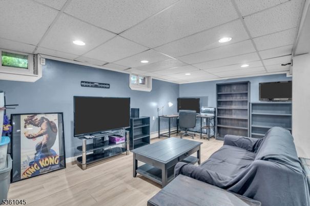Home Office, Interior, Living room, Recessed Lighting, Wood Texture Flooring
