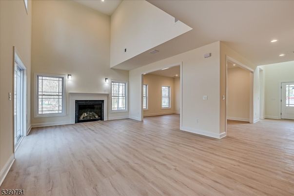 Empty room, Fireplace, Interior, Recessed Lighting, Wood Texture Flooring