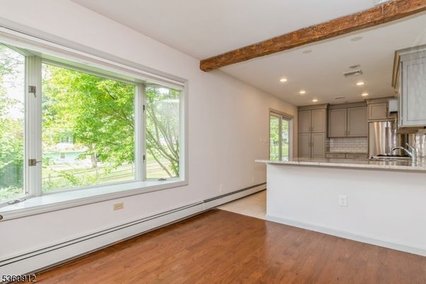 Empty room, Interior, Kitchen, Recessed Lighting, Wooden Beams, Wood Texture Flooring