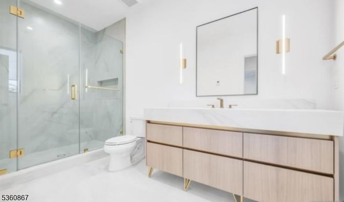 Bathroom, Glass Shower, Interior, Marble Walls, Recessed Lighting