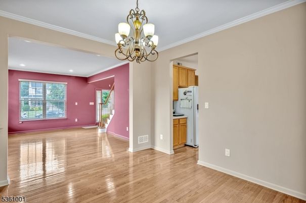 Chandelier, Empty room, Interior, Recessed Lighting, Wood Texture Flooring
