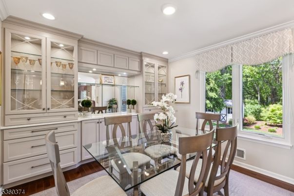 Dining room, Interior, Recessed Lighting, Wood Texture Flooring