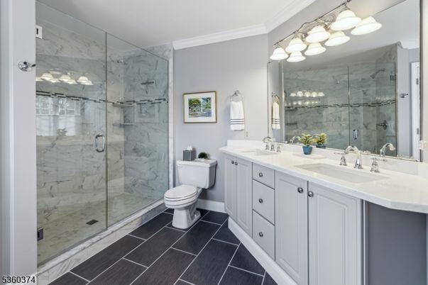 Bathroom, Dual Sink Vanities, Glass Shower, Interior, Marble Walls