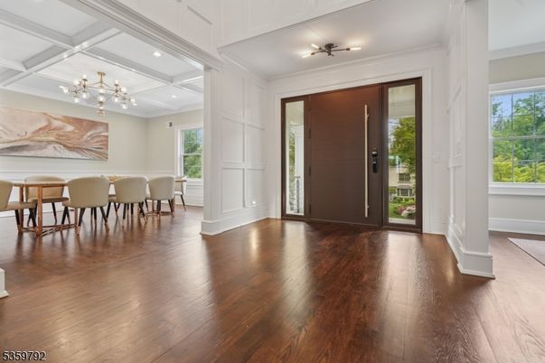 Dining room, Interior, Pendant Lights, Recessed Lighting, Wood Texture Flooring