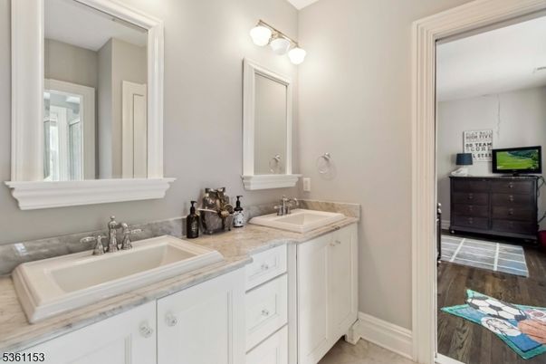 Bathroom, Dual Sink Vanities, Interior, Wood Texture Flooring