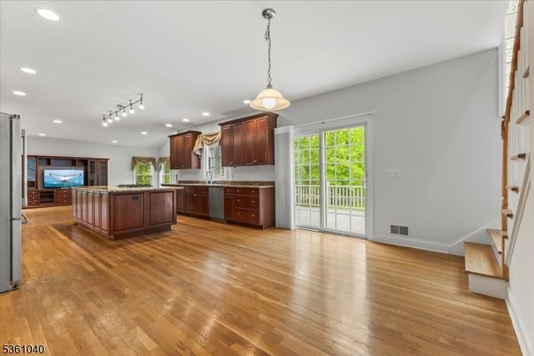 Interior, Kitchen, Pendant Lights, Recessed Lighting, Wood Texture Flooring