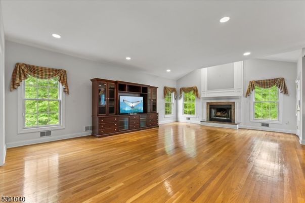 Empty room, Fireplace, Interior, Recessed Lighting, Wood Texture Flooring