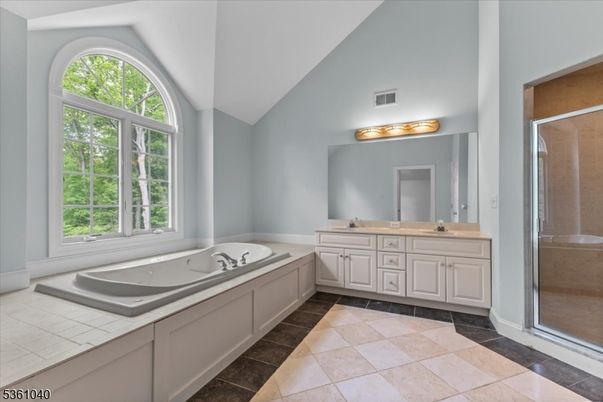 Bathroom, Dual Sink Vanities, Glass Shower, Interior, Tile Countertops