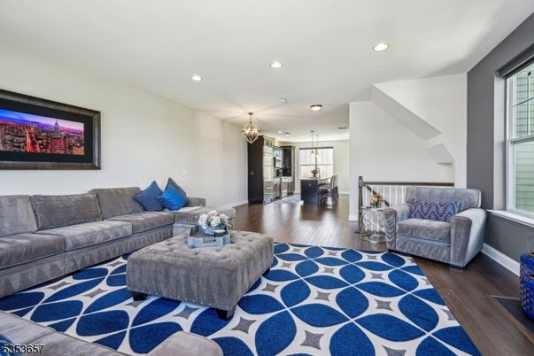 Chandelier, Interior, Living room, Recessed Lighting, Wood Texture Flooring