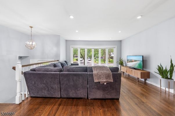 Interior, Living room, Pendant Lights, Recessed Lighting, Wood Texture Flooring