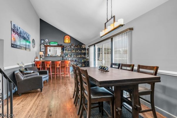 Dining room, Interior, Pendant Lights, Wood Texture Flooring