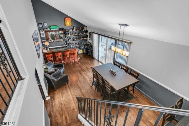 Dining room, Interior, Pendant Lights, Wood Texture Flooring